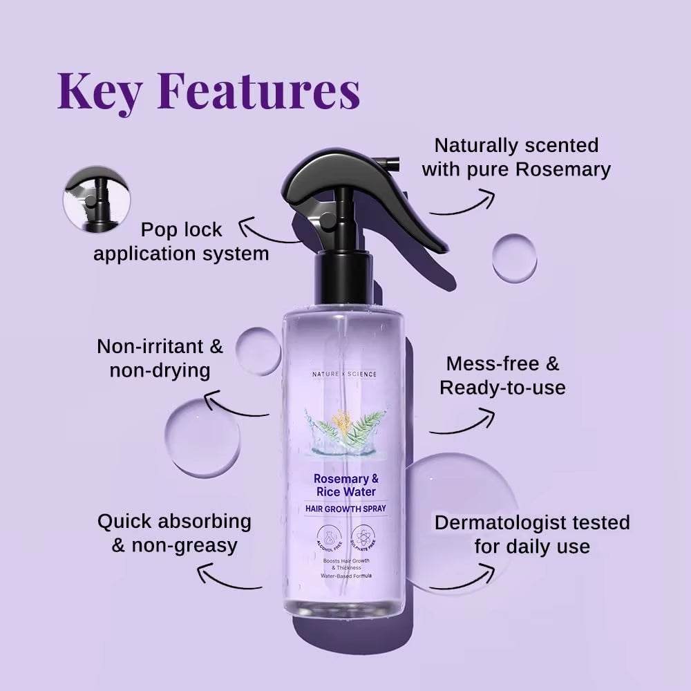 Private Label Rice Water & Rosemary Spray Hair Care Serum Mist Strengthen Moisturize Thicken Hair Sprays Controls Hairfall