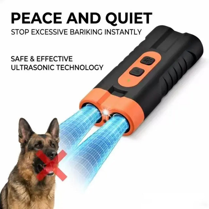 Ultrasonic Dog Barking Deterrent Training Tool - Rechargeable Usb-Charged, Dual Emitter, 50Ft Range, 25Khz Frequency, Flashlight, Portable Grip, Kit Included for Indoor & Outdoor Dog Behavior Control