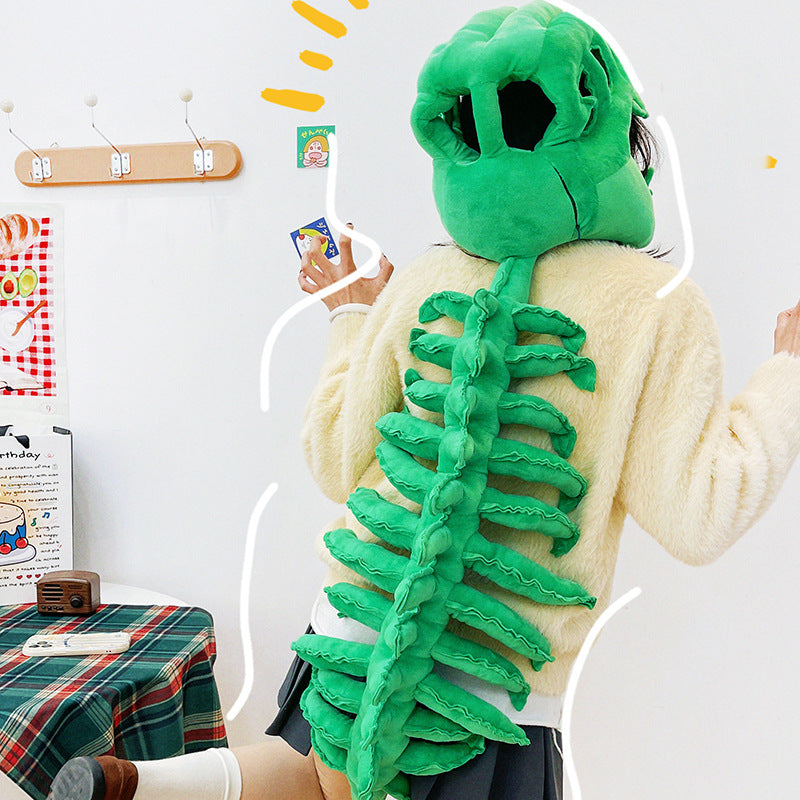 115Cm Cosplay Wearable Dinosaur Skeleton Headgear Funny Party Decor Doll Soft Stuffed Animal Soft Plush Halloween Game Prop Gift
