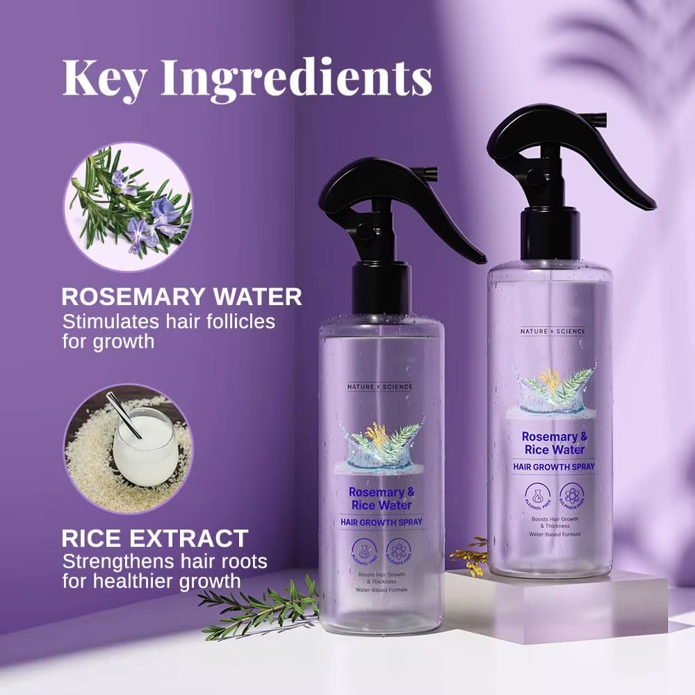 Private Label Rice Water & Rosemary Spray Hair Care Serum Mist Strengthen Moisturize Thicken Hair Sprays Controls Hairfall