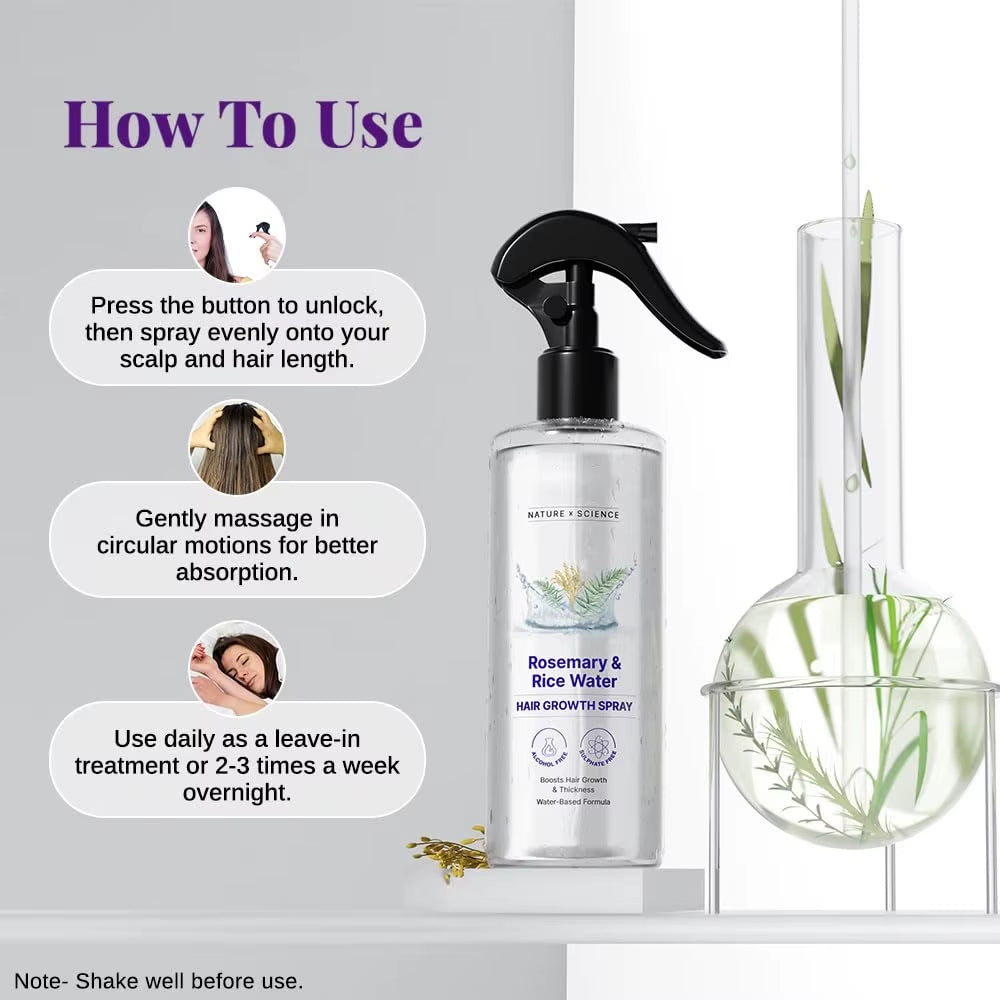 Private Label Rice Water & Rosemary Spray Hair Care Serum Mist Strengthen Moisturize Thicken Hair Sprays Controls Hairfall
