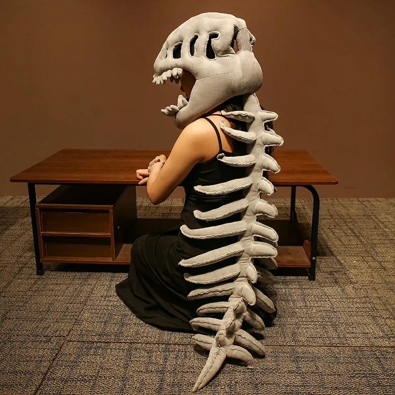 115Cm Cosplay Wearable Dinosaur Skeleton Headgear Funny Party Decor Doll Soft Stuffed Animal Soft Plush Halloween Game Prop Gift
