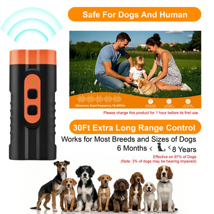 Ultrasonic Dog Barking Deterrent Training Tool - Rechargeable Usb-Charged, Dual Emitter, 50Ft Range, 25Khz Frequency, Flashlight, Portable Grip, Kit Included for Indoor & Outdoor Dog Behavior Control