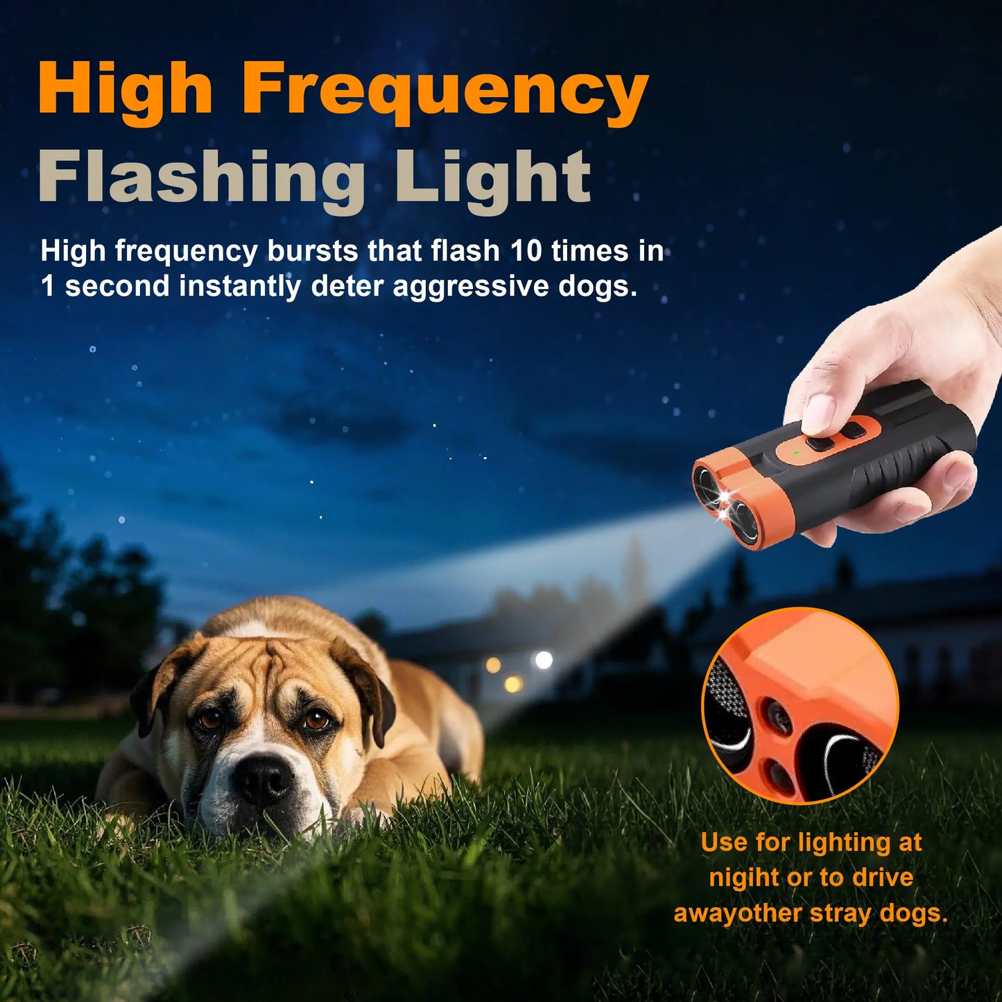 Ultrasonic Dog Barking Deterrent Training Tool - Rechargeable Usb-Charged, Dual Emitter, 50Ft Range, 25Khz Frequency, Flashlight, Portable Grip, Kit Included for Indoor & Outdoor Dog Behavior Control