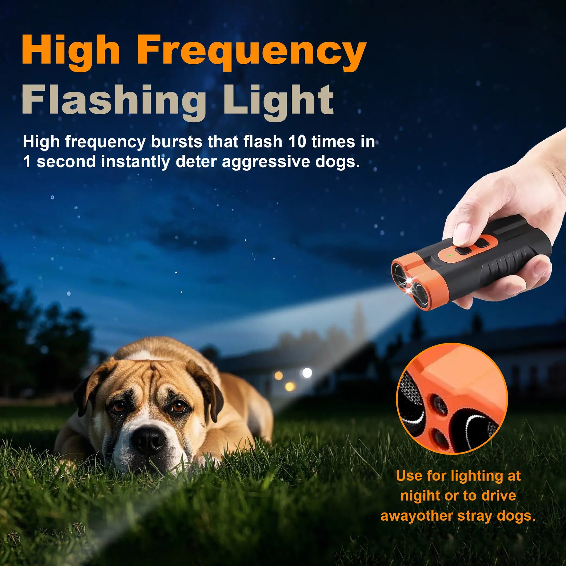 Ultrasonic Dog Barking Deterrent Training Tool - Rechargeable Usb-Charged, Dual Emitter, 50Ft Range, 25Khz Frequency, Flashlight, Portable Grip, Kit Included for Indoor & Outdoor Dog Behavior Control