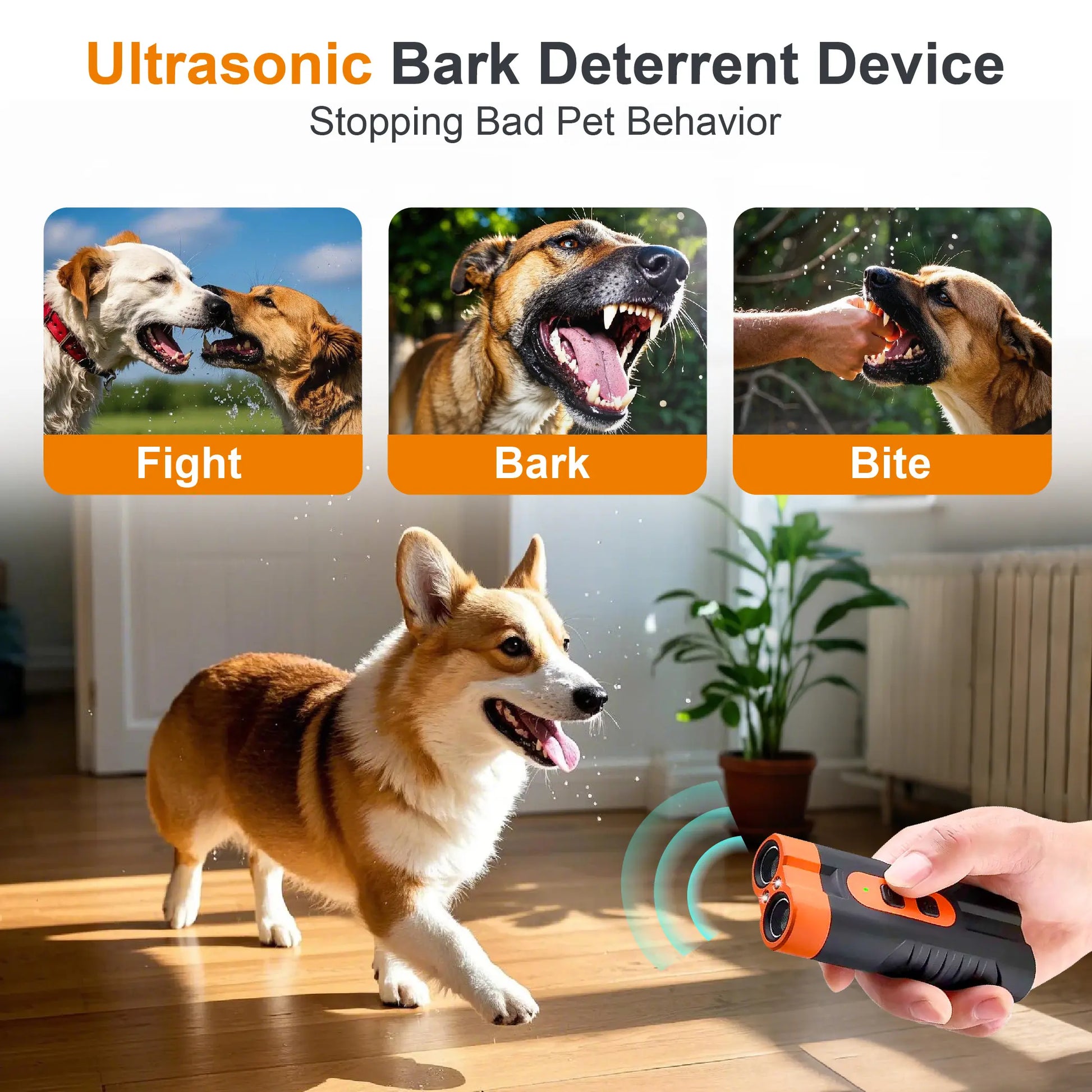 Ultrasonic Dog Barking Deterrent Training Tool - Rechargeable Usb-Charged, Dual Emitter, 50Ft Range, 25Khz Frequency, Flashlight, Portable Grip, Kit Included for Indoor & Outdoor Dog Behavior Control