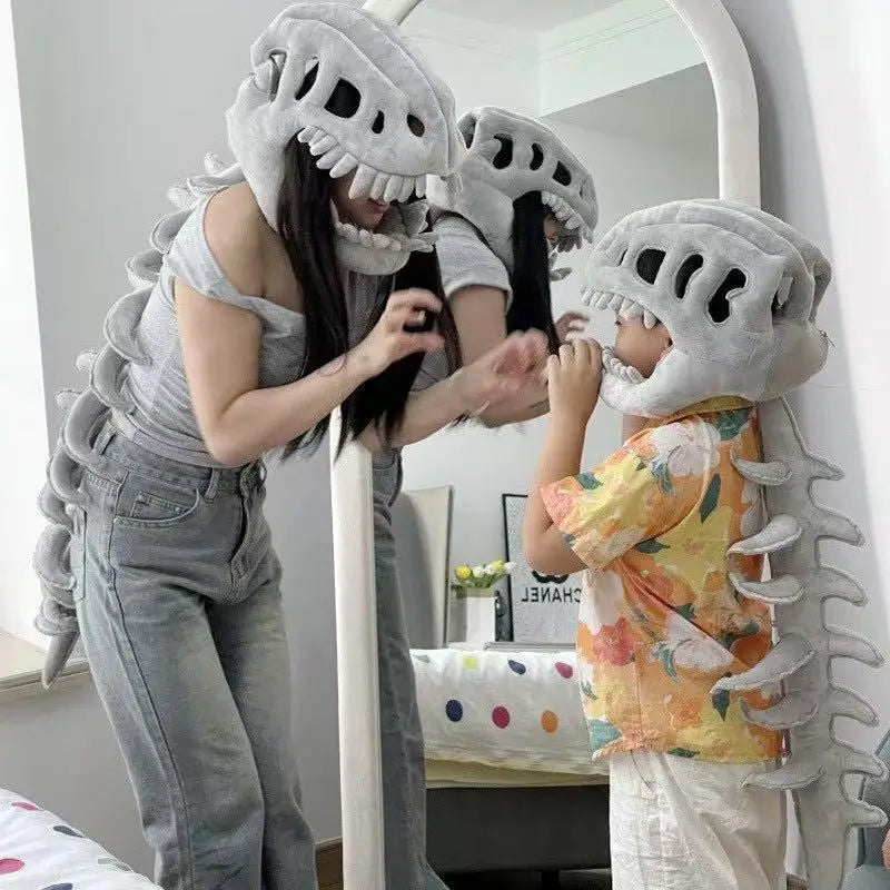 115Cm Cosplay Wearable Dinosaur Skeleton Headgear Funny Party Decor Doll Soft Stuffed Animal Soft Plush Halloween Game Prop Gift